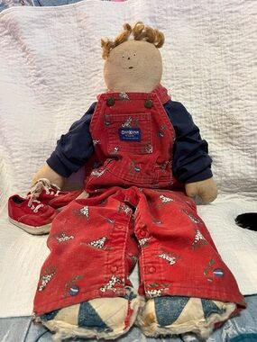 OshKosh B'gosh Red Corduroy Overalls with Navy Shirt Dressed Handmade Boy Doll